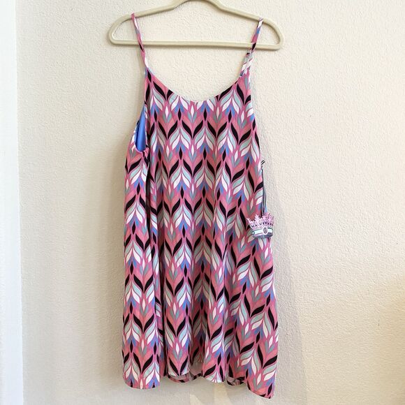 New Jadelynn Brooke L Women's Colorful Pink Print Cami Mini Swing Trapeze Dress - Picture 1 of 12